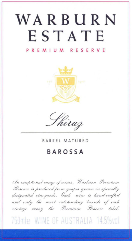 Warburn Premium Reserve Shiraz 2009 Front Label