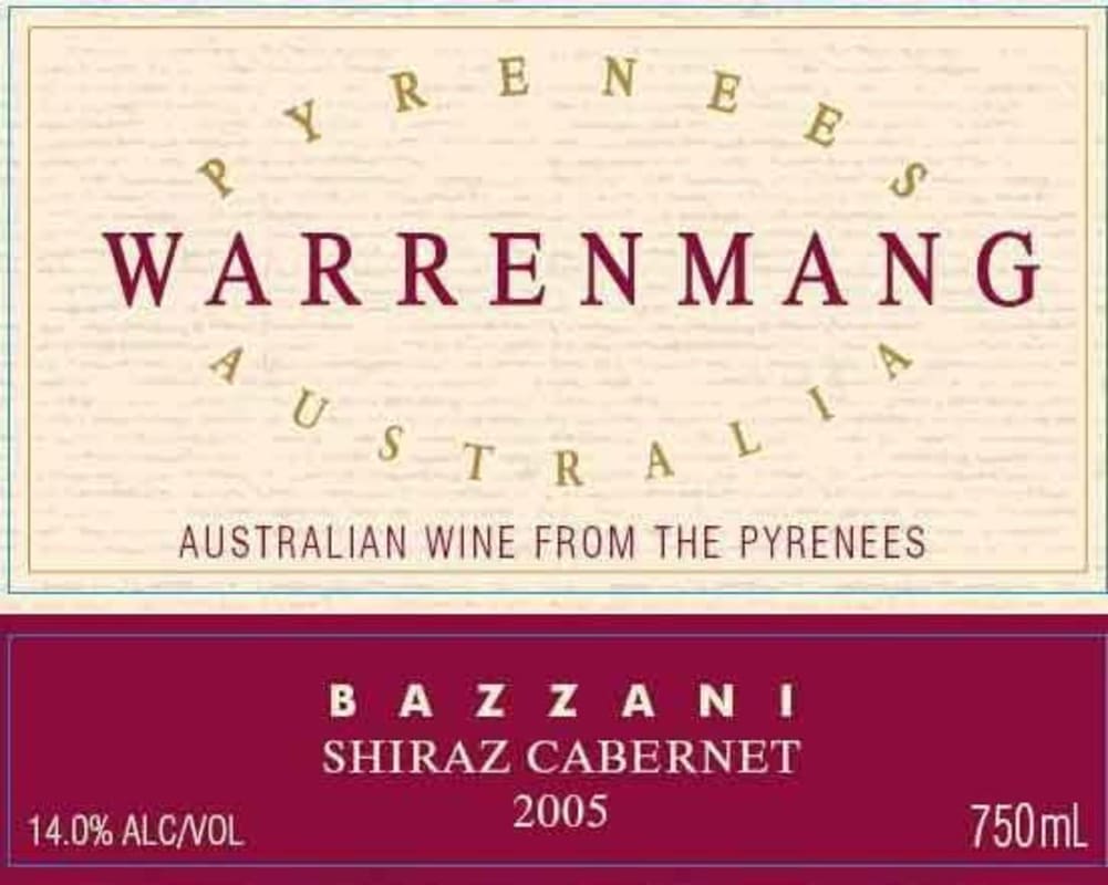 Warrenmang Bazzani Shiraz Cabernet 2005 Front Label