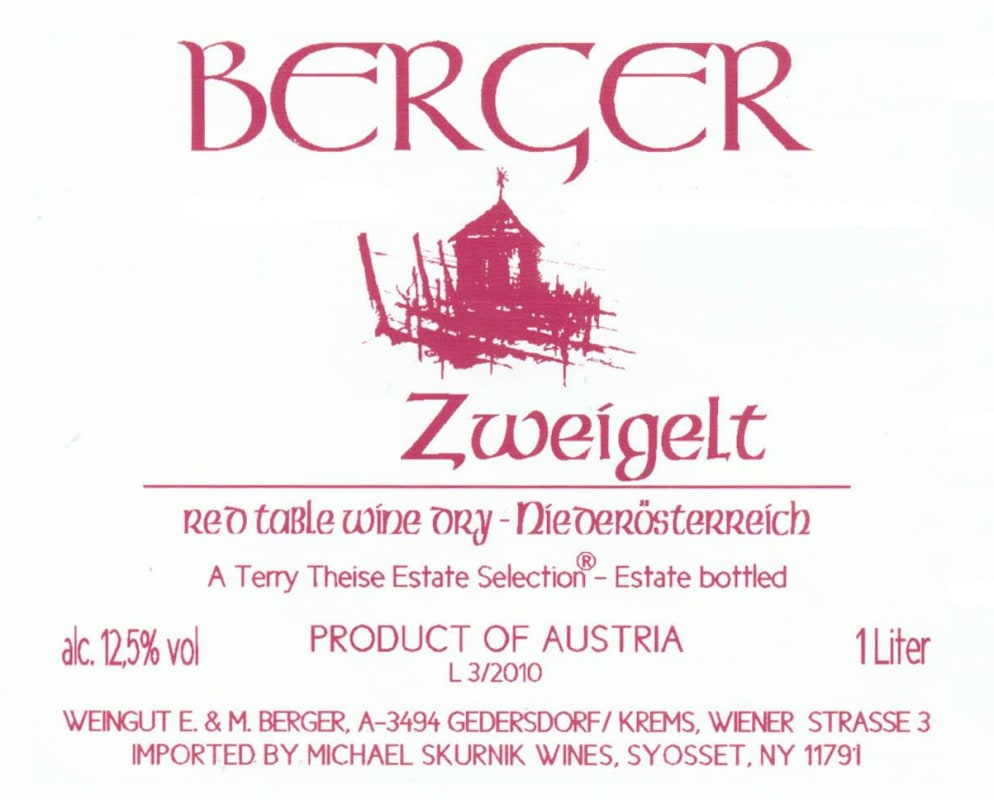 Berger Zweigelt 2010 Front Label