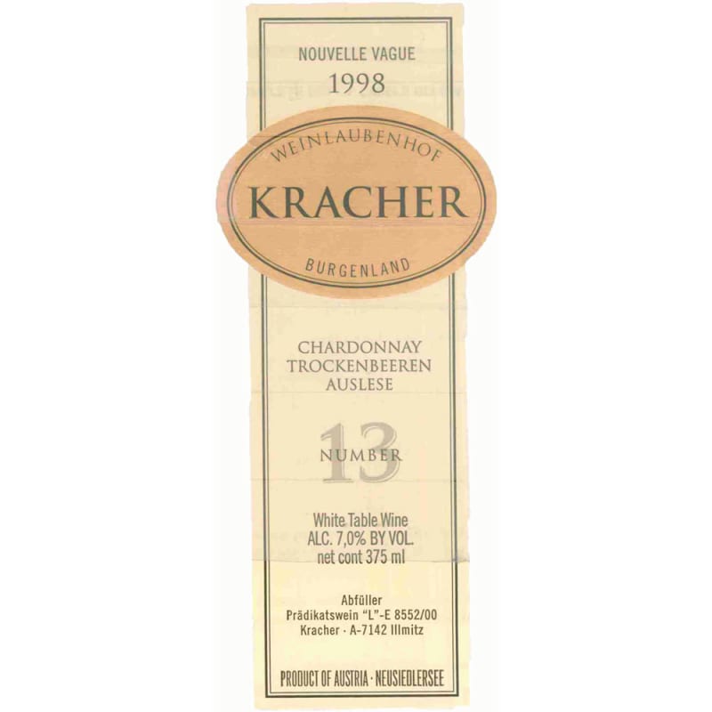 Kracher Chardonnay Trockenbeerenauslese No. 13 (375ML half-bottle) 1998 Front Label