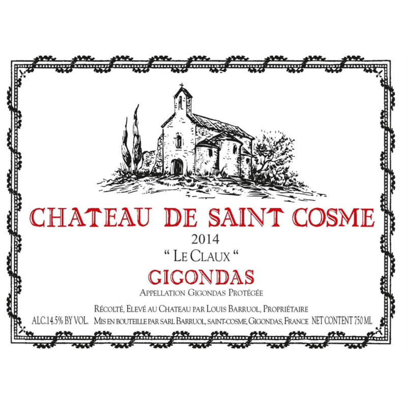 Chateau de Saint Cosme Gigondas Le Claux 2014 Front Label