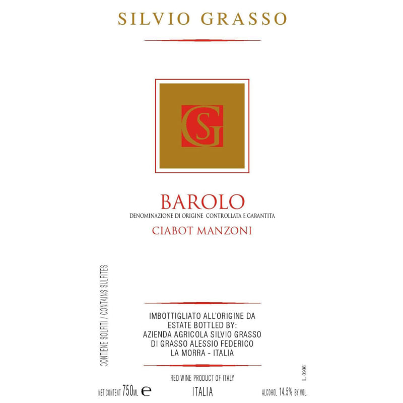 Silvio Grasso Barolo Ciabot Manzoni 1997 Front Label