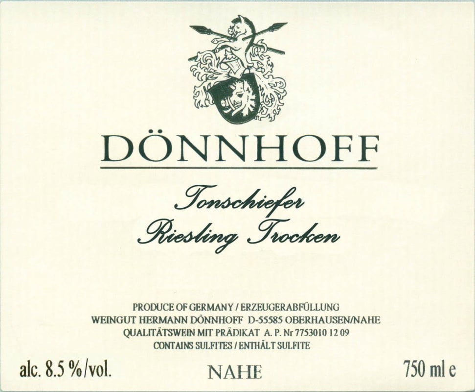Donnhoff Leistenberg Riesling Trocken Tonschiefer 2012 Front Label