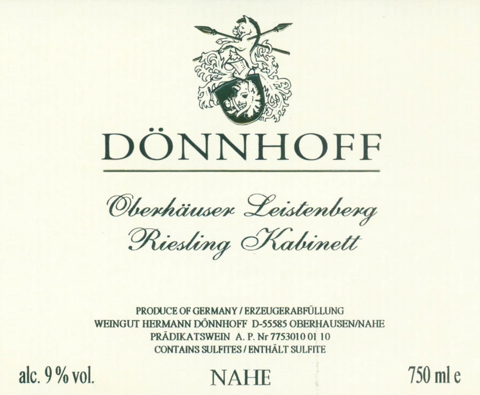 Donnhoff Oberhauser Leistenberg Riesling Kabinett 2012 Front Label