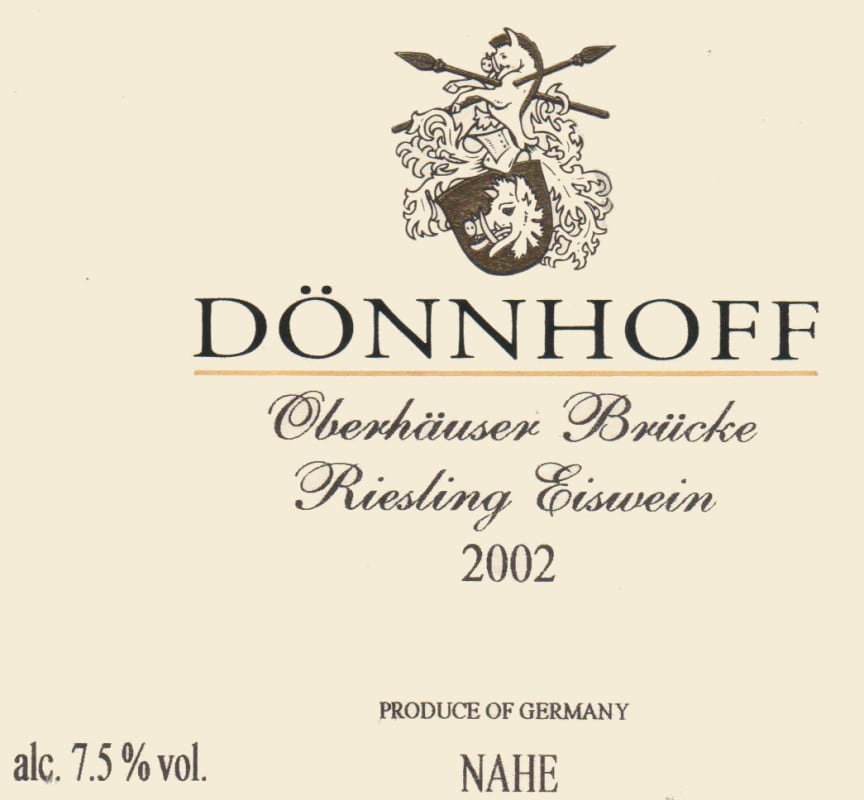 Donnhoff Oberhauser Brucke Riesling Eiswein 2002 Front Label