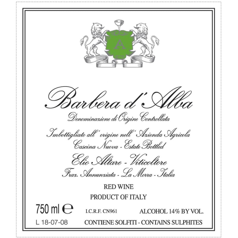 Elio Altare Barbera d'Alba 2015 Front Label