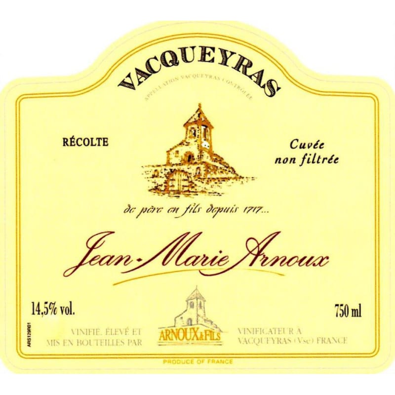 Arnoux et Fils Vacqueyras Cuvee Jean-Marie Arnoux 2014 Front Label
