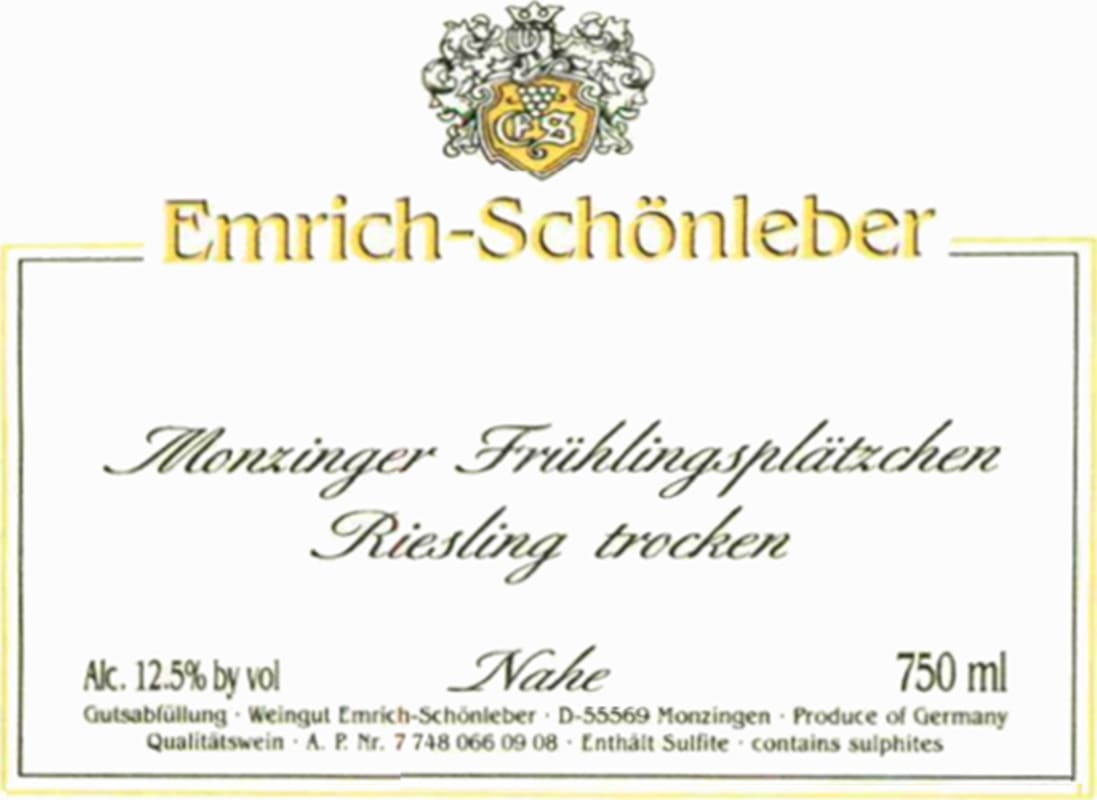Emrich-Schonleber Monzinger Fruhlingsplatzchen Riesling Trocken 2012 Front Label