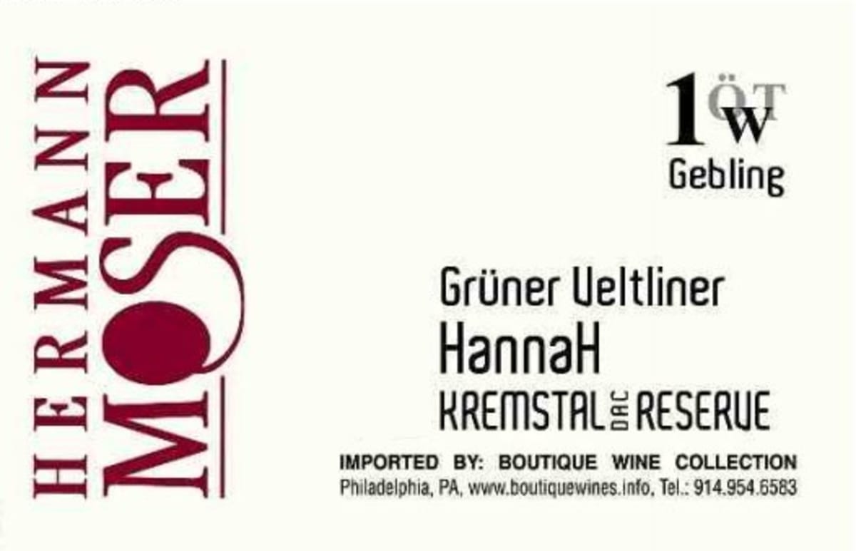Hermann Moser Hannah Reserve Erste OTW Lage Gruner Veltliner 2012 Front Label
