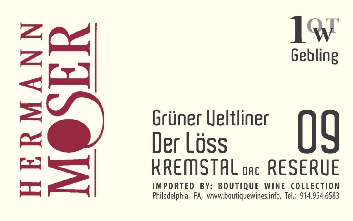 Hermann Moser Der Loss Reserve Erste OTW Lage Gruner Veltliner 2009 Front Label