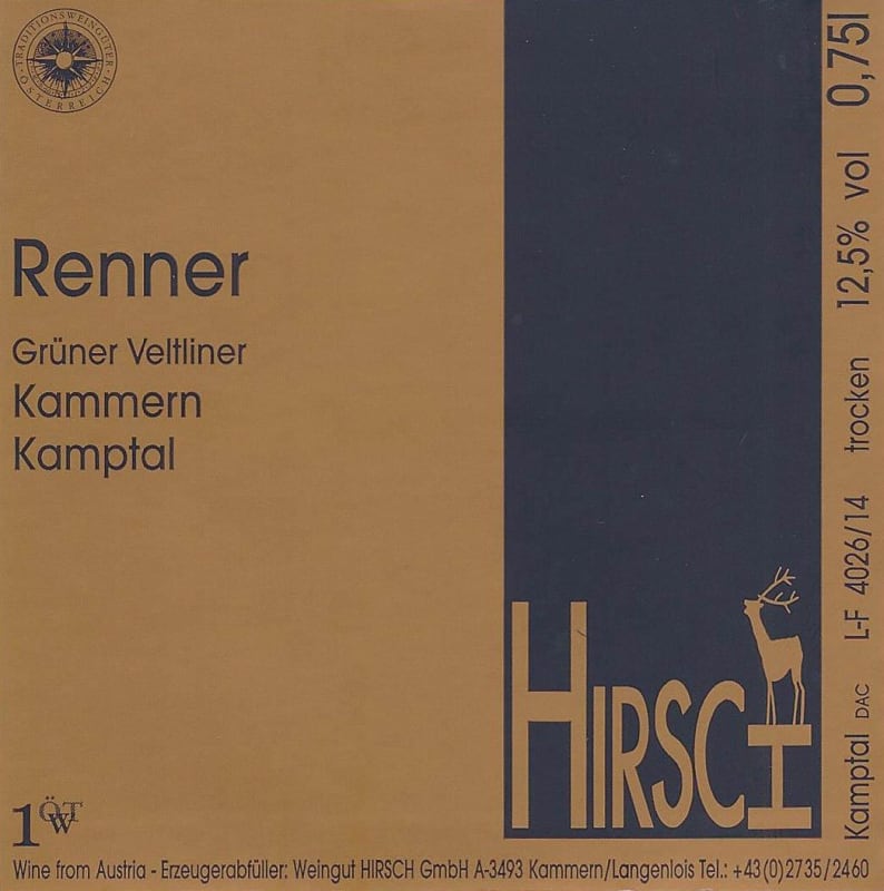 Weingut Hirsch Kammerner Renner Erste OTW Lage Gruner Veltliner 2015 Front Label