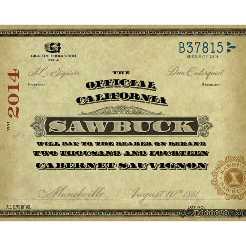 Sawbuck Cabernet Sauvignon 2014 Front Label