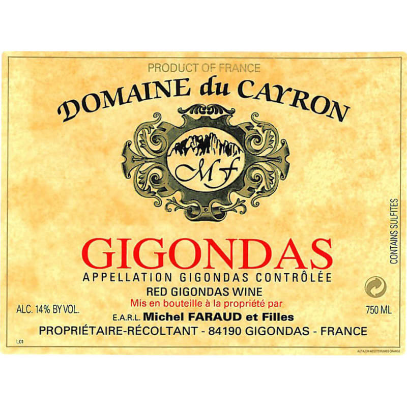 Domaine du Cayron Gigondas 2014 Front Label