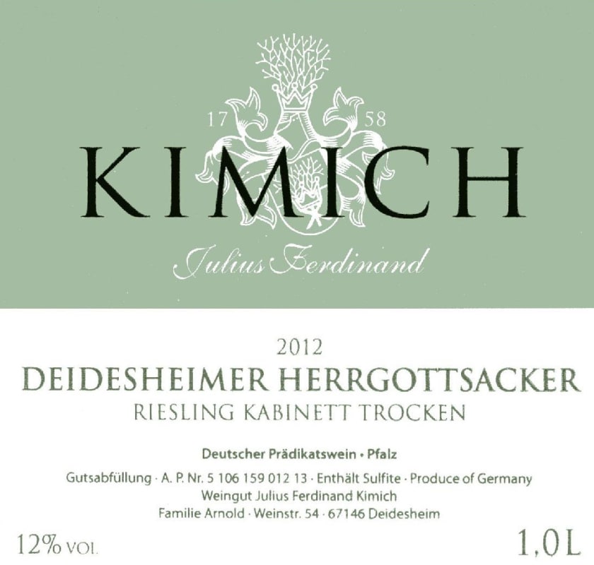 Kimich Deidesheimer Herrgottsacker Riesling Kabinett Trocken 2012 Front Label