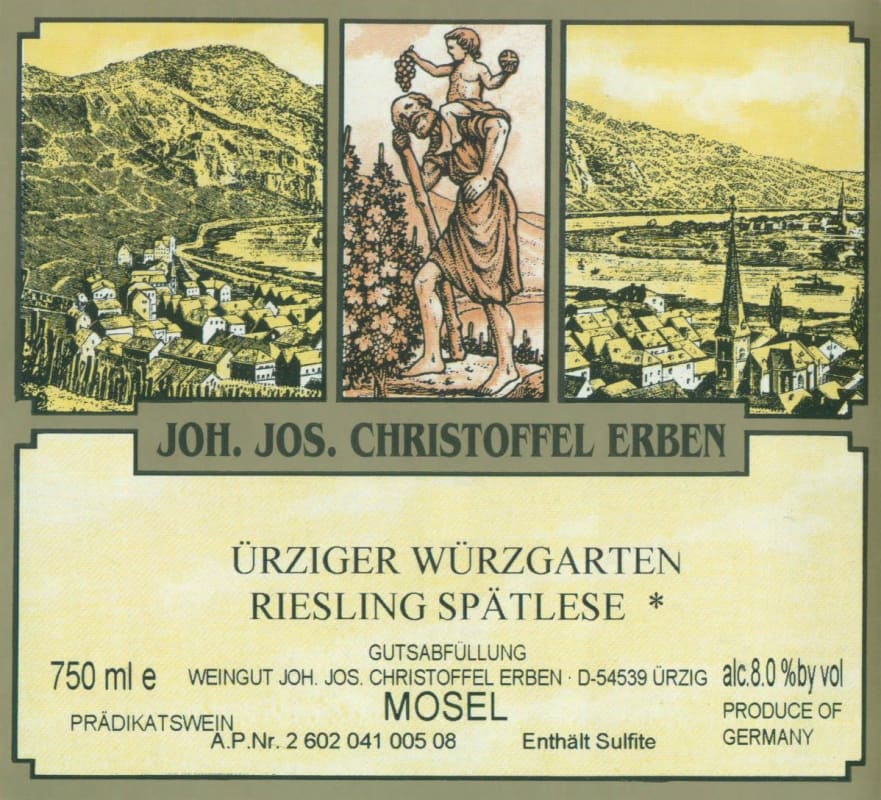 J.J. Christoffel Urziger Wurzgarten Riesling Spatlese 2010 Front Label