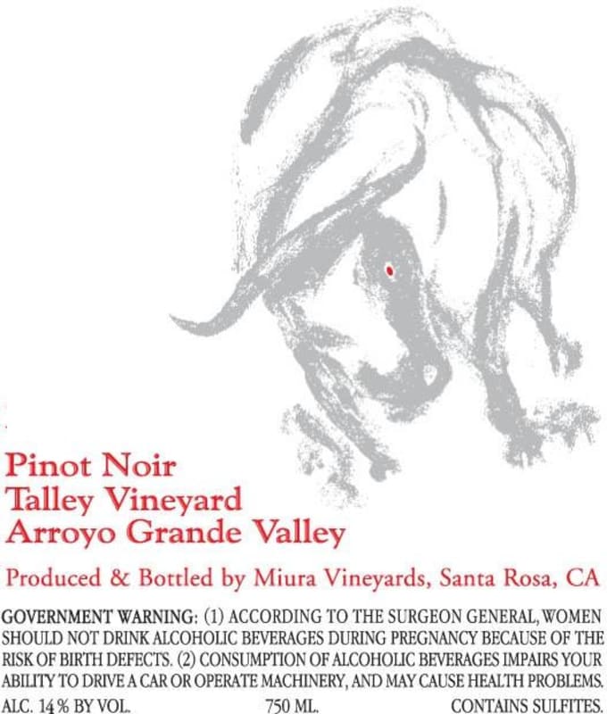 Miura Vineyards Talley Vineyard Pinot Noir 2010 Front Label