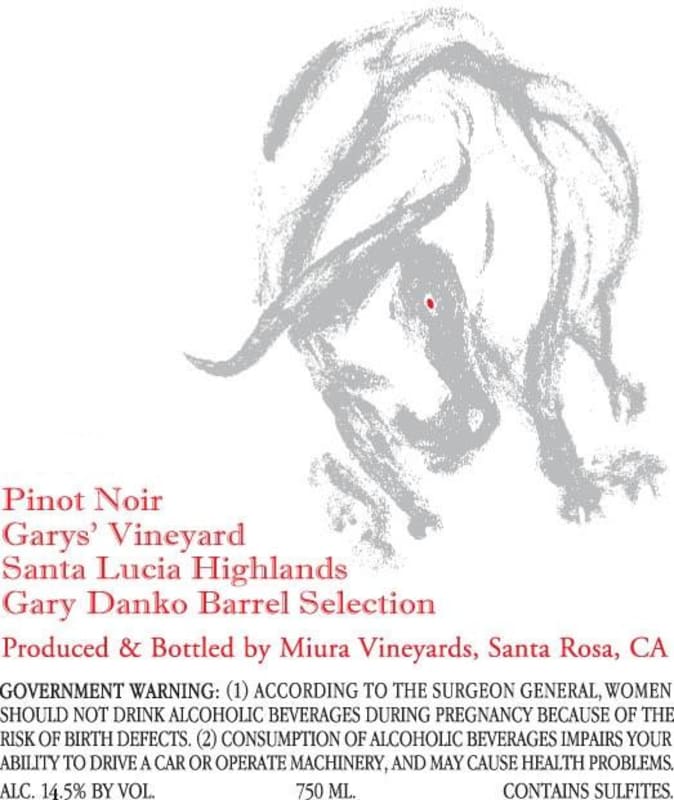 Miura Vineyards Garys' Vineyard Pinot Noir 2009 Front Label