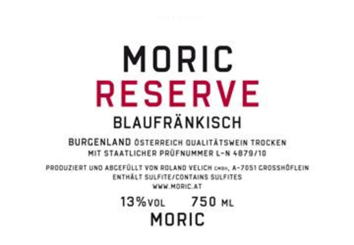Moric Reserve Blaufrankisch 2011 Front Label