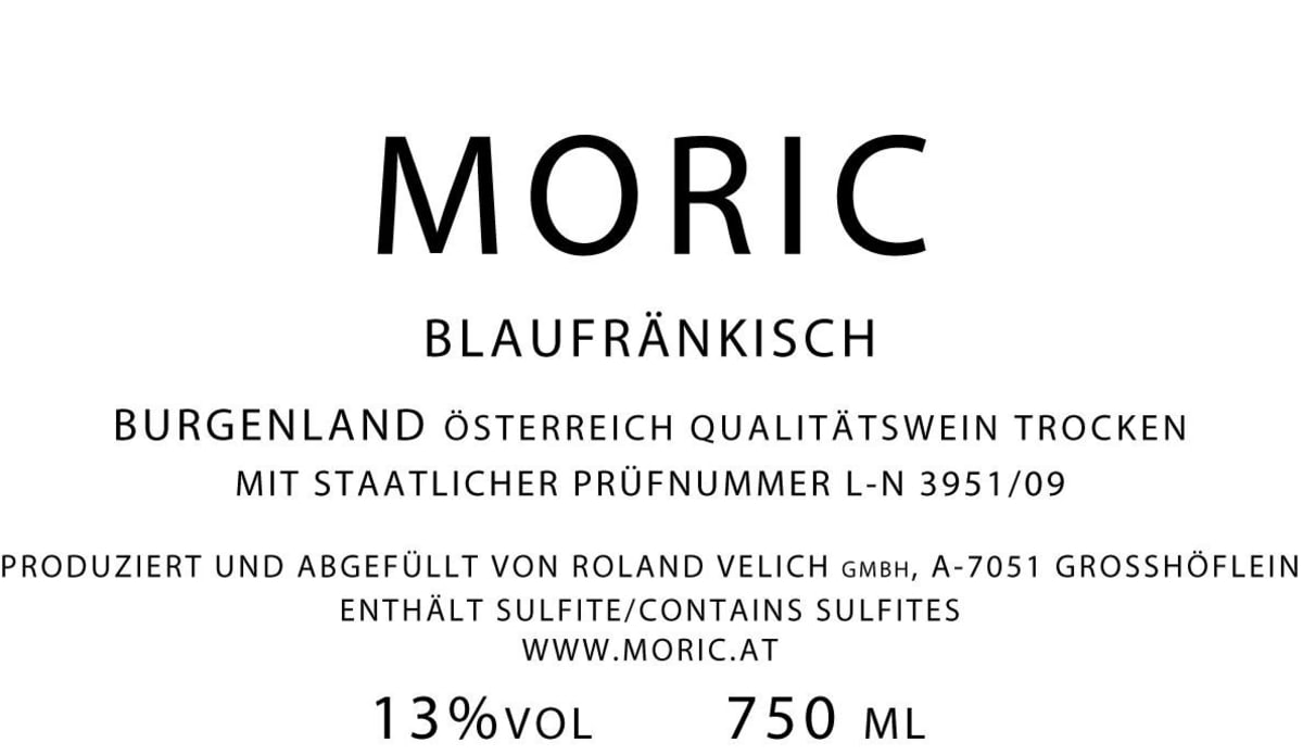 Moric Blaufrankisch 2011 Front Label