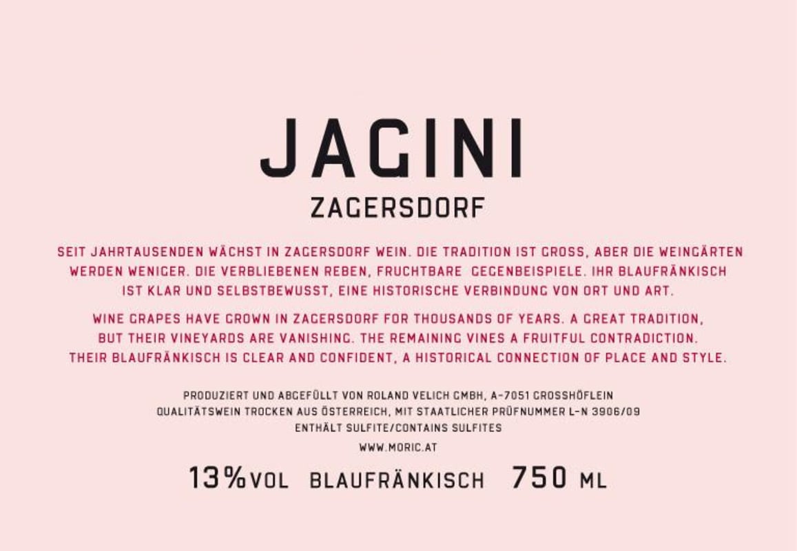 Moric Jagini Blaufrankisch 2011 Front Label