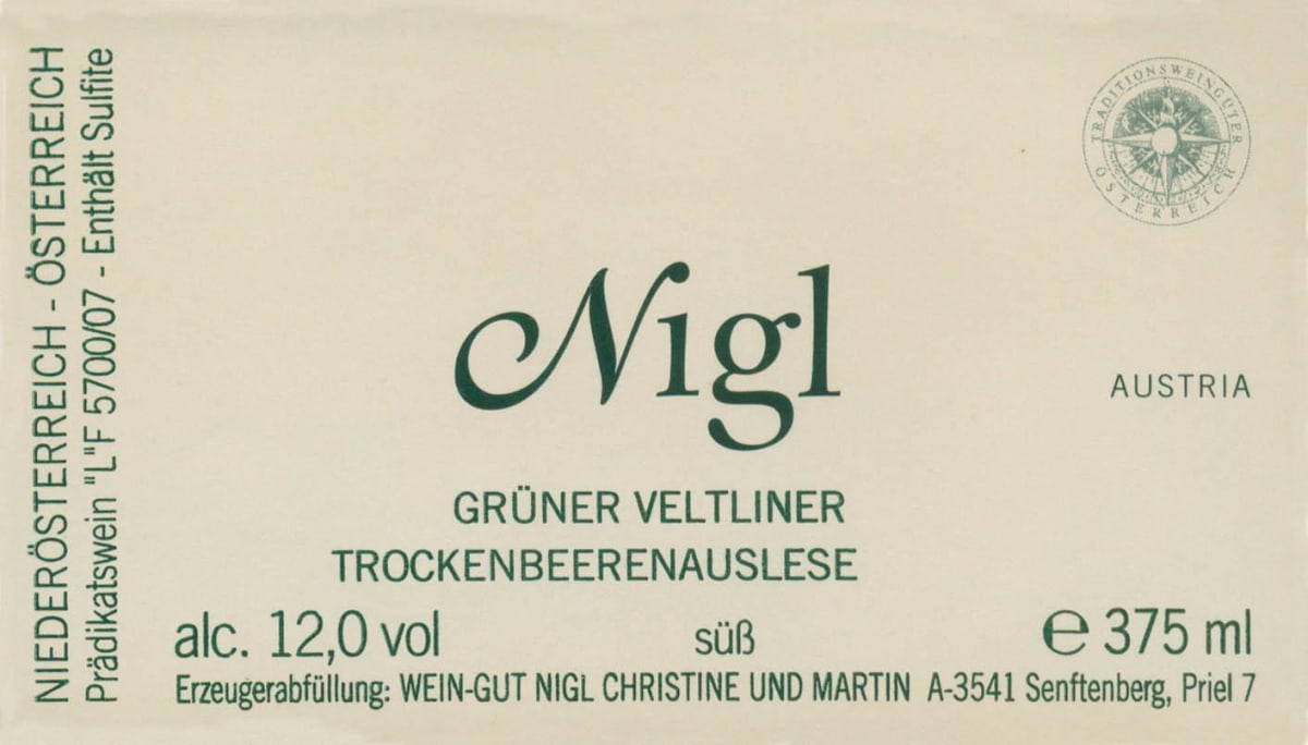 Nigl Trockenbeerenauslese Gruner Veltliner 2008 Front Label