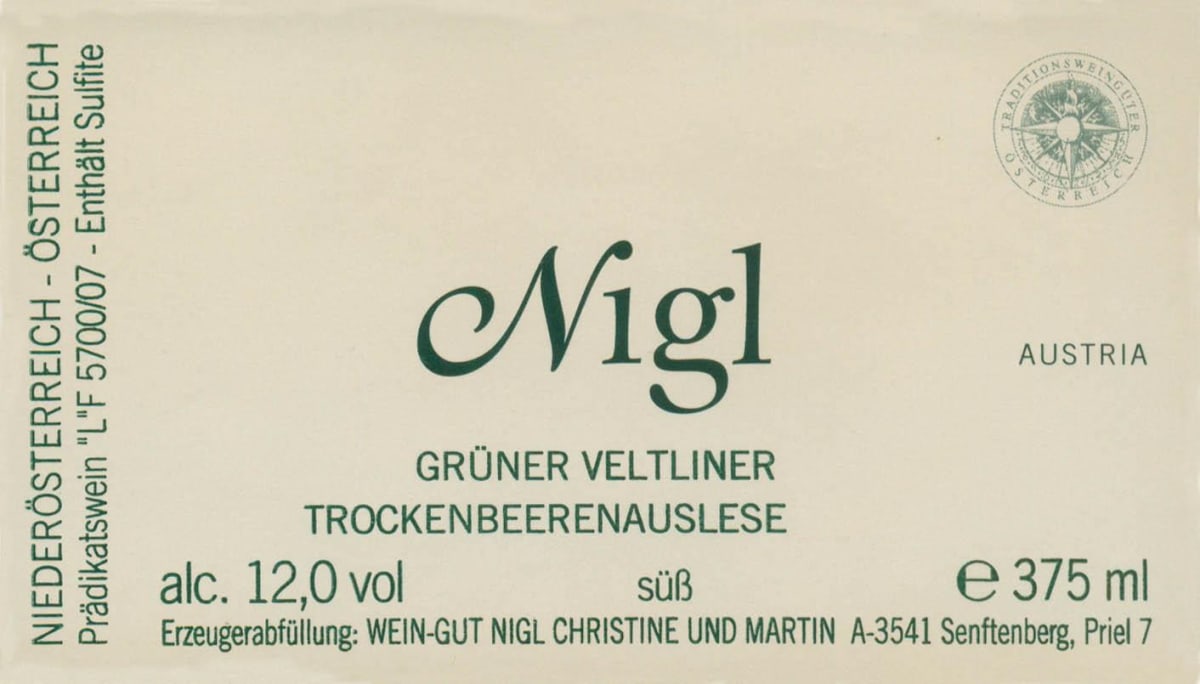 Nigl Trockenbeerenauslese Gruner Veltliner 2015 Front Label