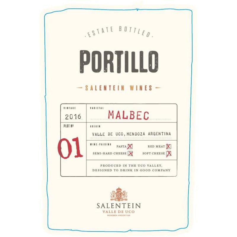 Portillo Malbec 2016 Front Label