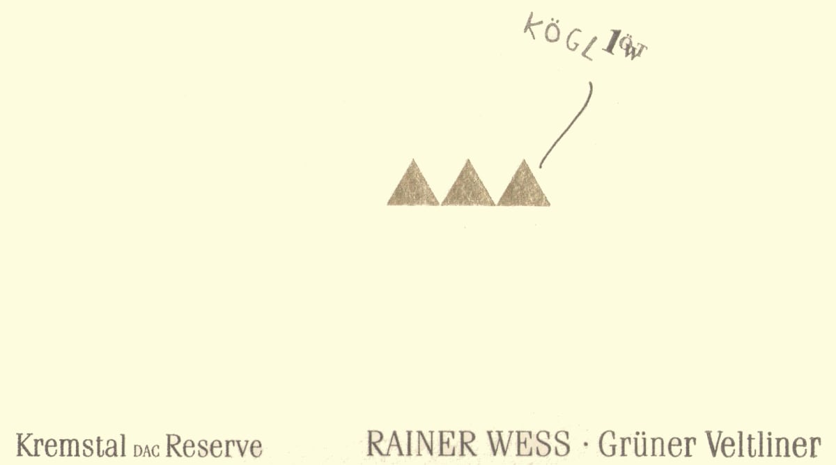 Rainer Wess Kogl Reserve Erste OTW Lage Gruner Veltliner 2015 Front Label