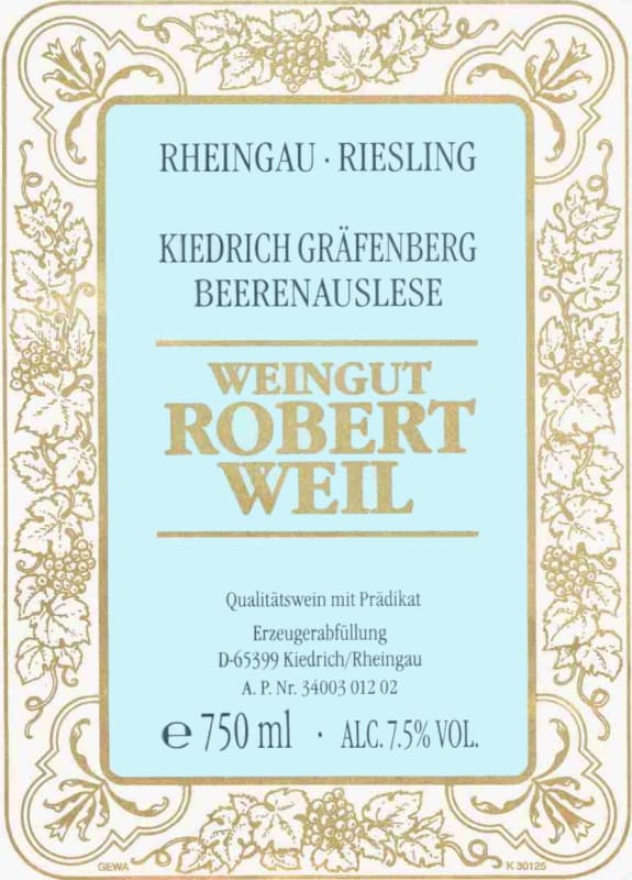 Robert Weil Kiedricher Grafenberg Riesling Beerenauslese 2013 Front Label