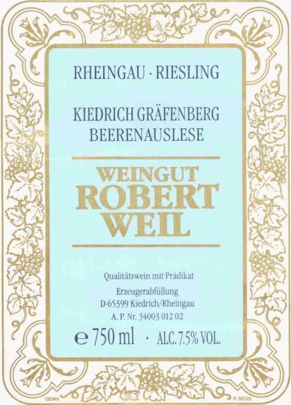 Robert Weil Kiedricher Grafenberg Riesling Beerenauslese 2006 Front Label