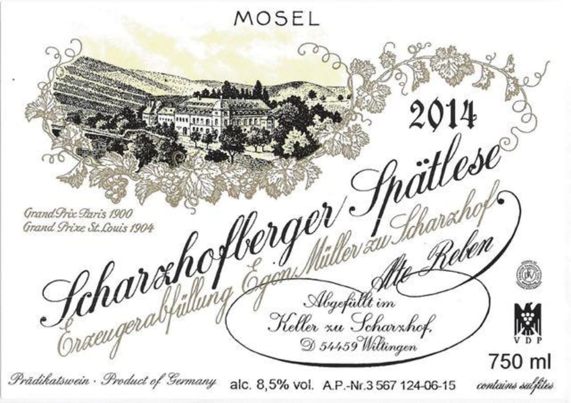 Egon Muller Scharzhofberger Riesling Spatlese 2014 Front Label