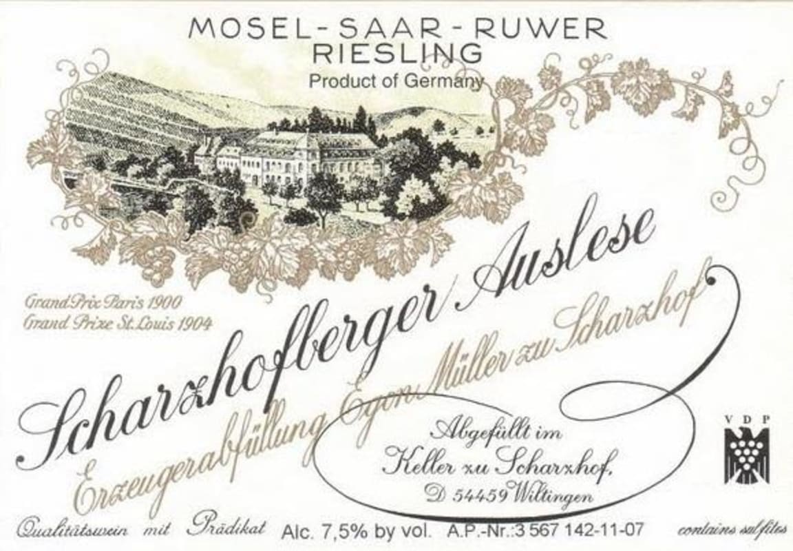 Egon Muller Scharzhofberger Riesling Auslese 2009 Front Label