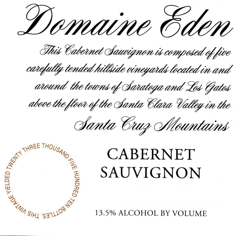 Domaine Eden Cabernet Sauvignon 2009 Front Label