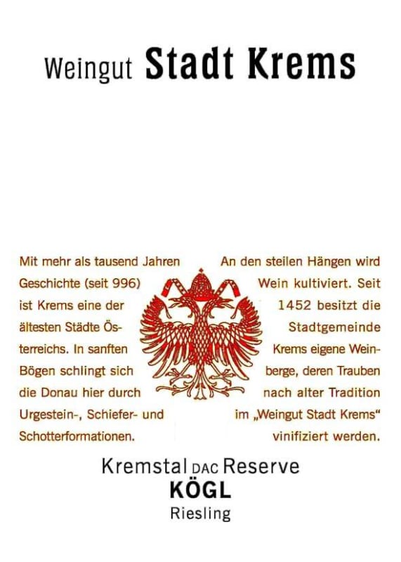Stadt Krems Kogl Erste OTW Lage Reserve Riesling 2011 Front Label