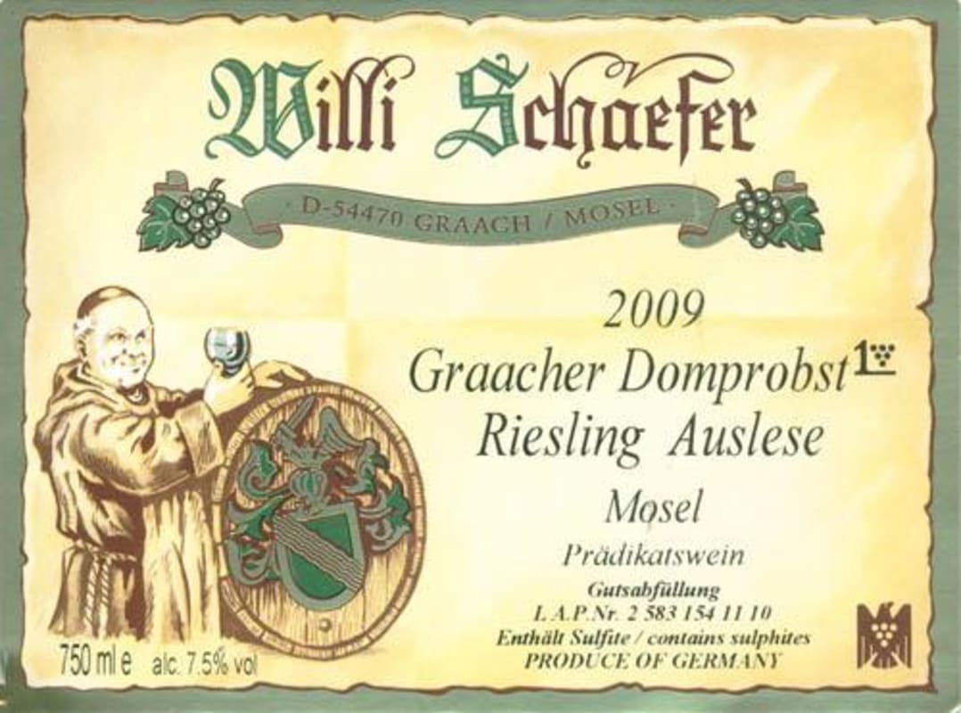 Weingut Willi Schaefer Graacher Domprobst Riesling Auslese 2009 Front Label