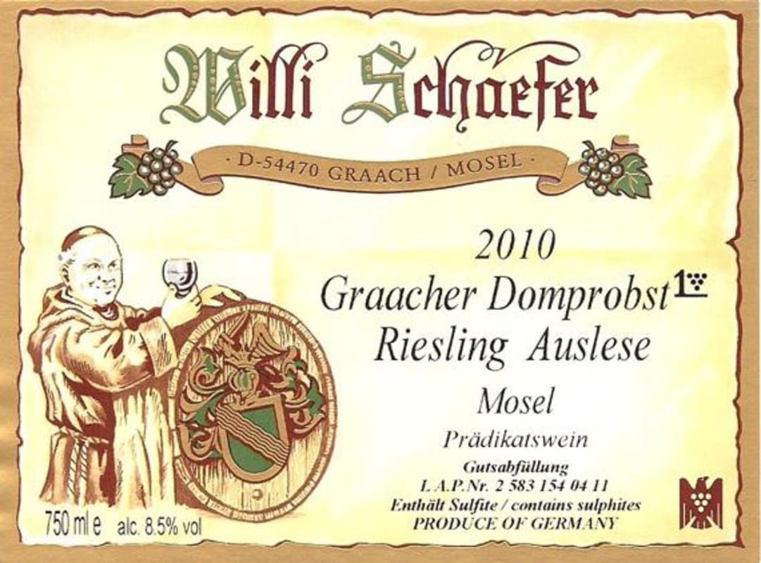 Weingut Willi Schaefer Graacher Domprobst Riesling Auslese 2010 Front Label