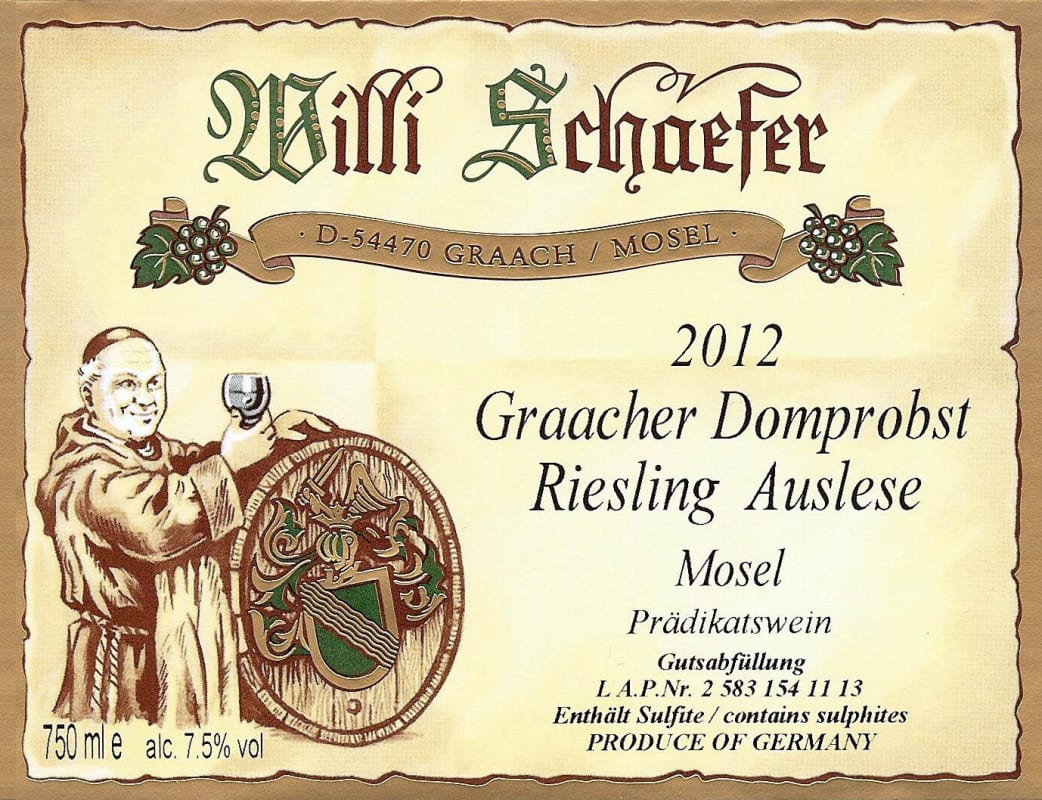 Weingut Willi Schaefer Graacher Domprobst Riesling Auslese 2012 Front Label