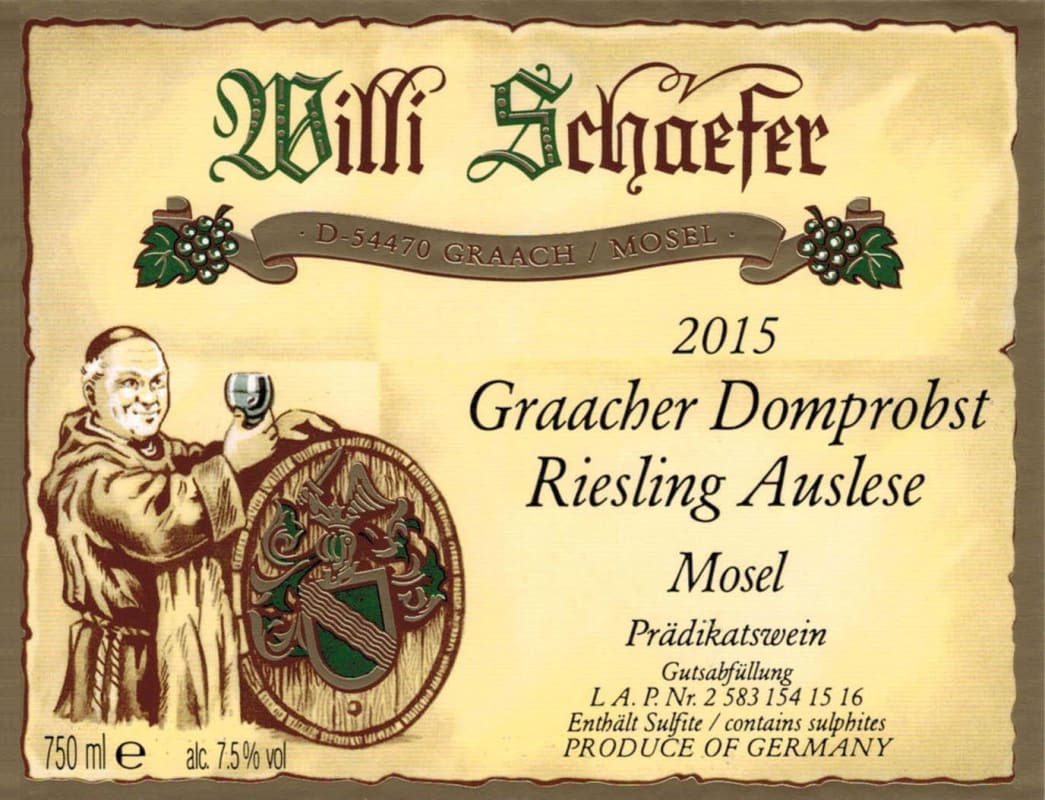 Weingut Willi Schaefer Graacher Domprobst Riesling Auslese 2015 Front Label