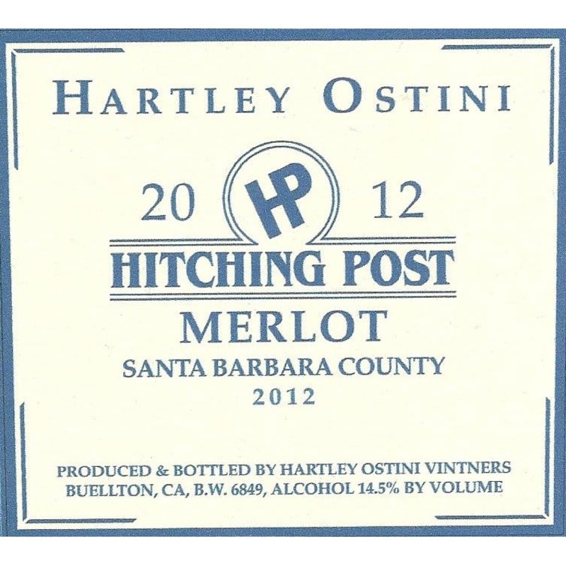 Hitching Post Hartley Ostini Merlot 2012 Front Label