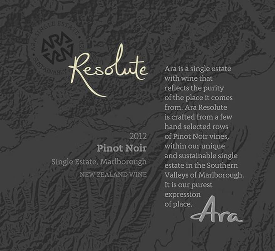 Ara Resolute Pinot Noir 2012 Front Label
