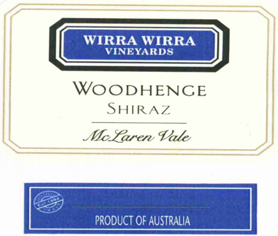 Wirra Wirra Woodhenge Shiraz 2012 Front Label