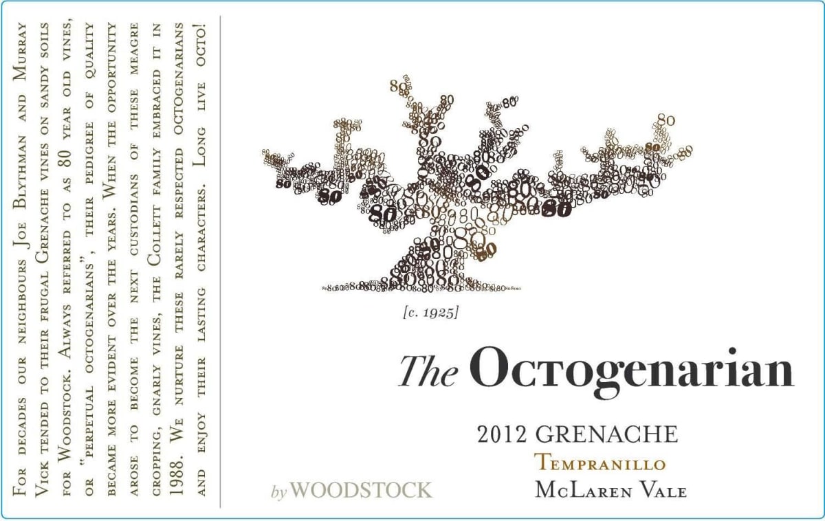 Woodstock The Octogenarian Grenache Tempranillo 2012 Front Label