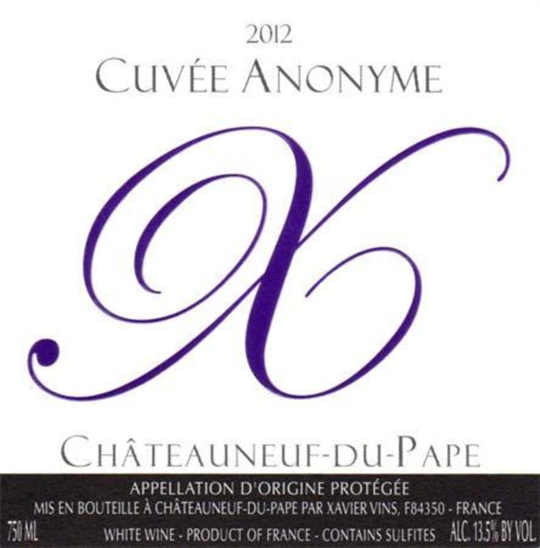 Xavier Vins Chateauneuf-du-Pape Cuvee Anonyme Blanc 2012 Front Label