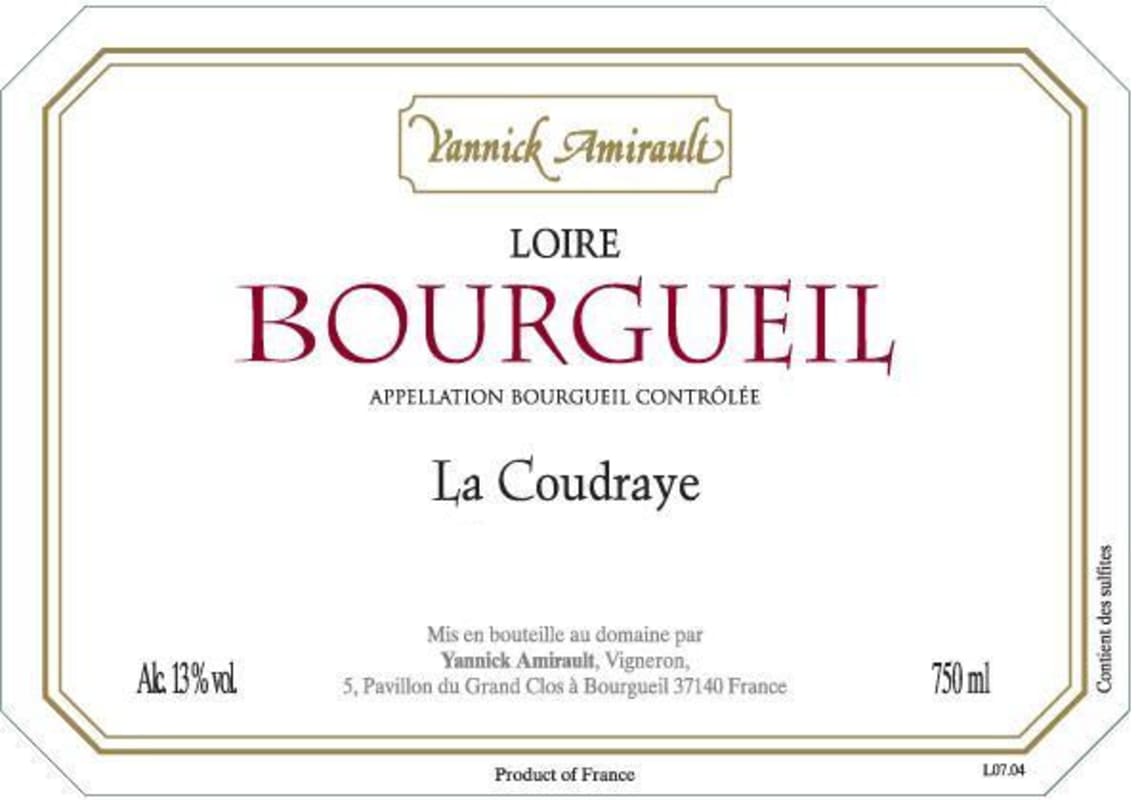 Yannick Amirault La Coudraye Bourgueil 2009 Front Label