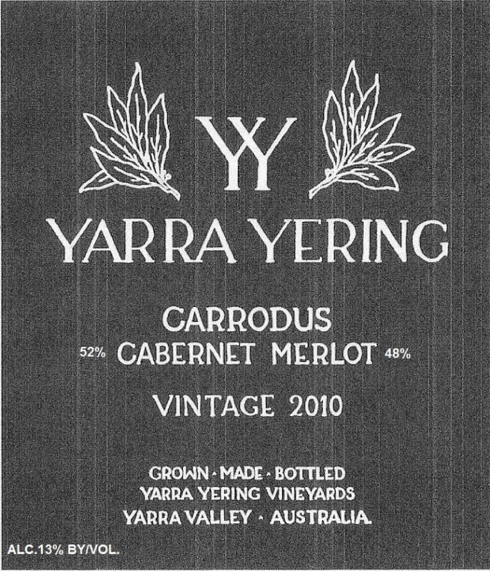 Yarra Yering Carrodus Cabernet Sauvignon Merlot 2010 Front Label