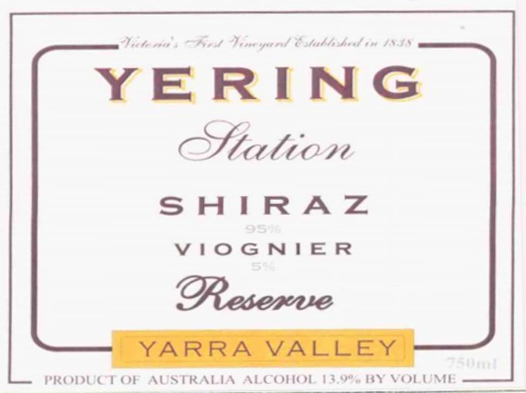 Yering Station Reserve Shiraz Viognier 2003 Front Label
