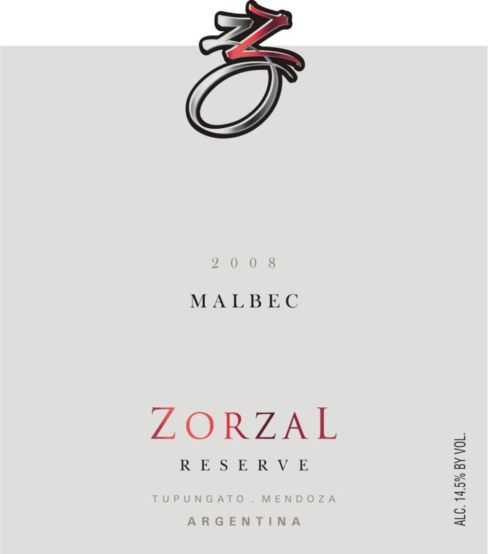 Zorzal Reserve Malbec 2008 Front Label