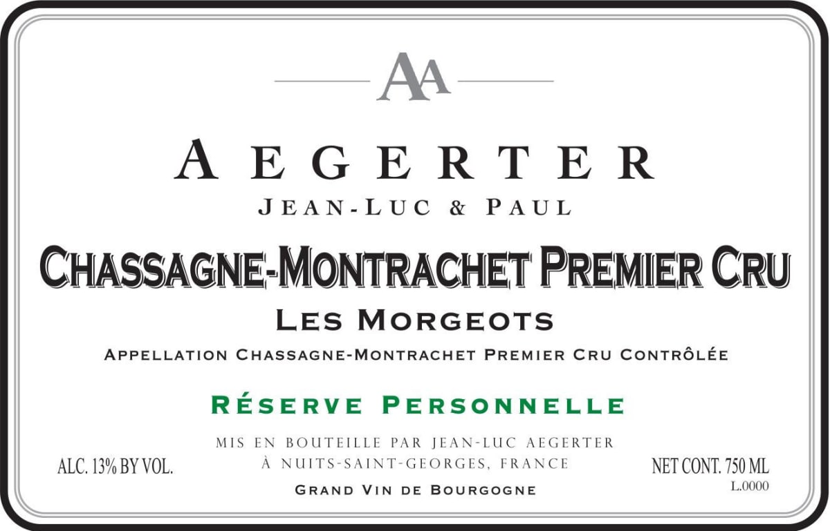 AA Aegerter Chassagne-Montrachet Les Morgeots Premier Cru 2011 Front Label