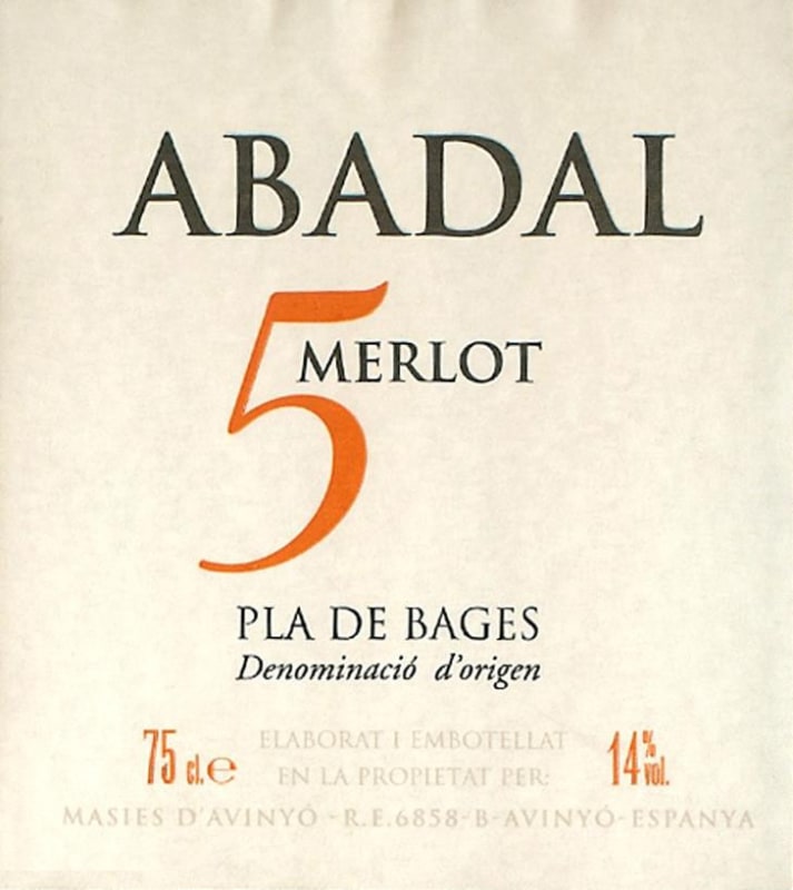 Abadal 5 Merlot Reserva 2009 Front Label