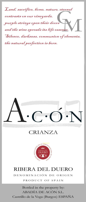 Abadia de Acon Crianza 2007 Front Label